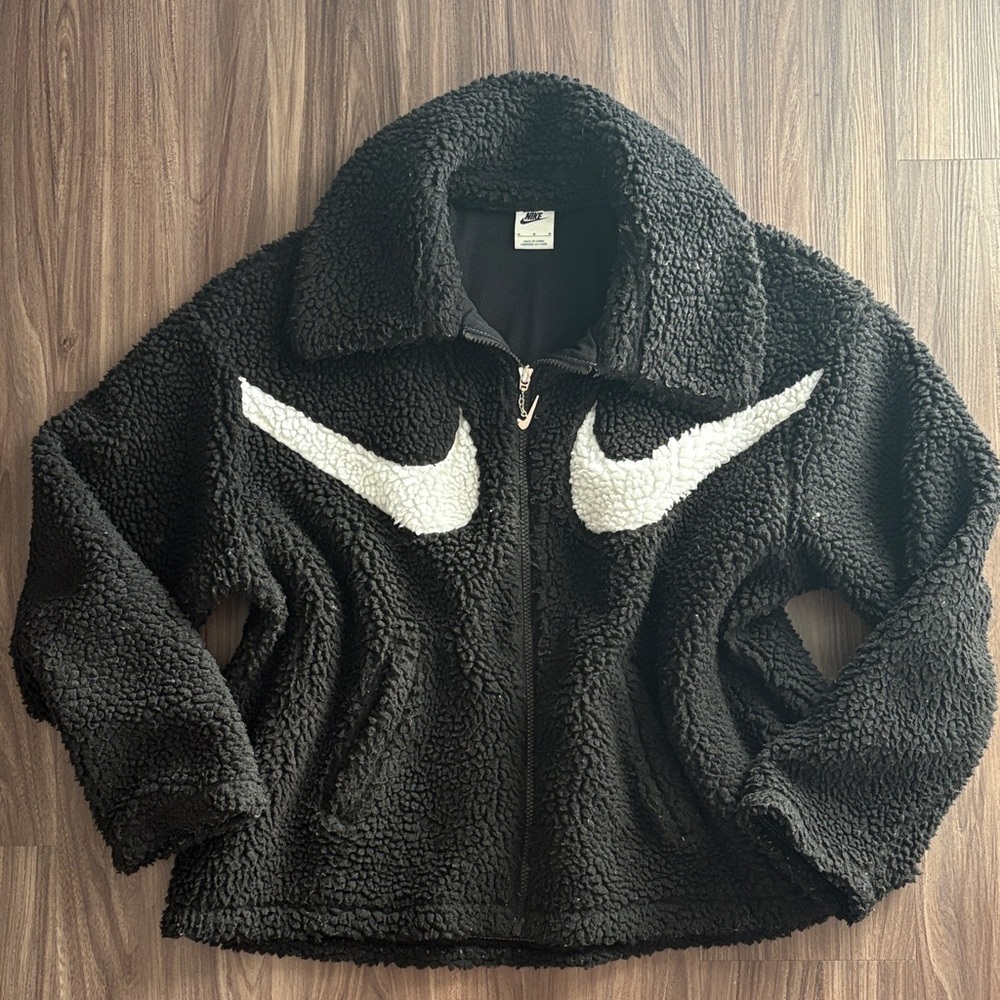 Nike Women's Black and White Teddy Jacket